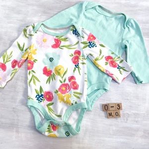 Floral & Mint Onesie Bundle | 0-3 Mo